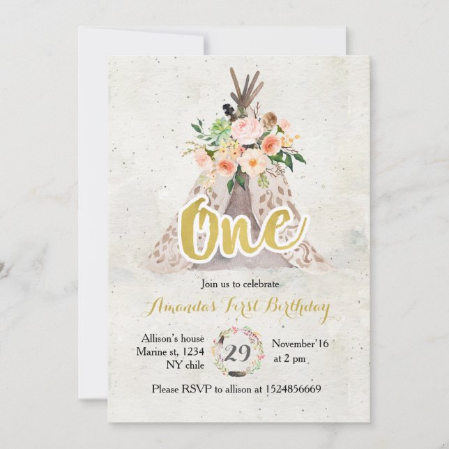 Première invitation d'anniversaire de Boho (Devant)