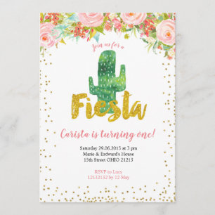 Première invitation d'anniversaire de fiesta rose