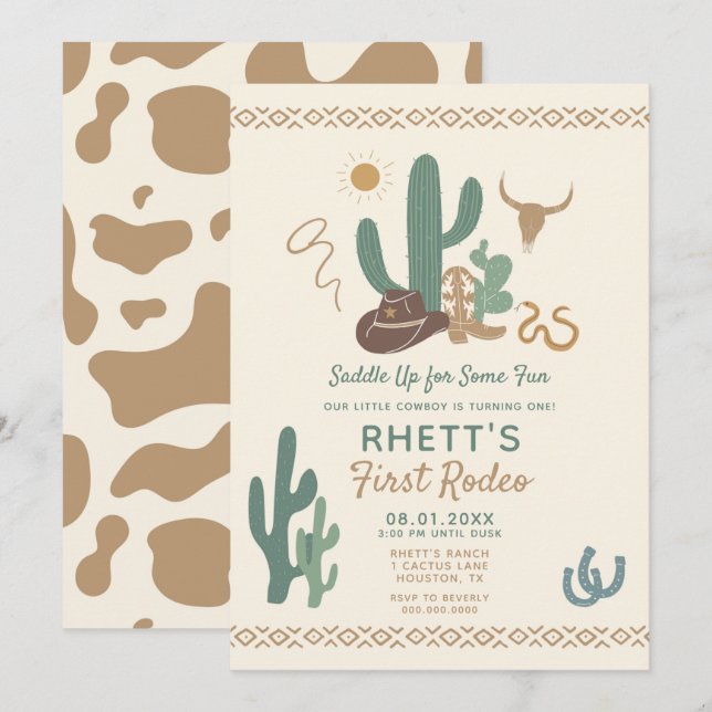 Première invitation d'anniversaire de rodéo (Devant / Derrière)