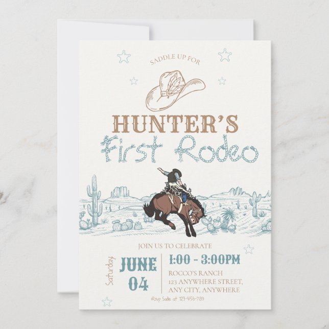 Première Invitation d'anniversaire de Rodéo | Cowb (Devant)