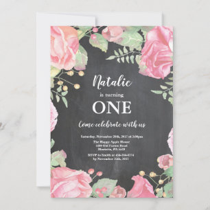 Première Invitation d'anniversaire Pink Floral