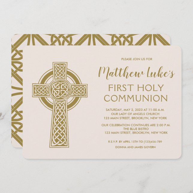 Première invitation de communion de croix celtique (Devant / Derrière)