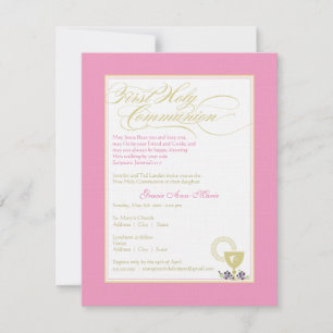 Première invitation de communion de fille - rose