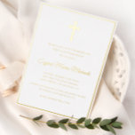 première invitation de feuille de communion de cro<br><div class="desc">Une feuille d'or moderne traverse la première carte d'invitation à la communion. Les couleurs et le texte peuvent être personnalisés.</div>