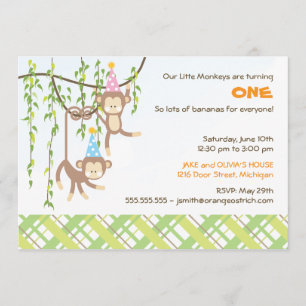 Première invitation jumelle d'anniversaire de