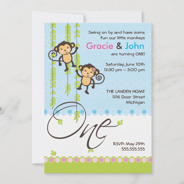 Première invitation jumelle d'anniversaire de (Devant)