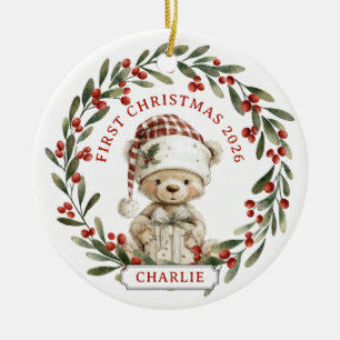 Première Noël Bébé Ornement Rond en Céramique