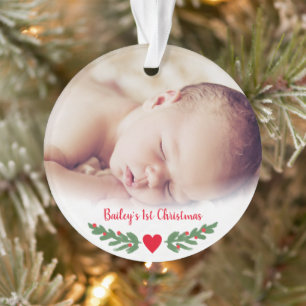 Première Noël de bébé Branche de houx Baies Photo