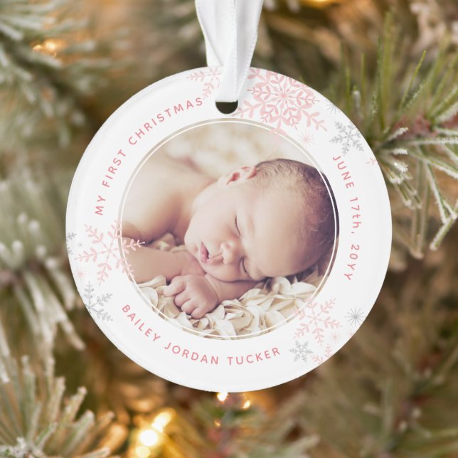 Première Noël de Bébé Fille Flocons de Neige Rose  (Arbre)