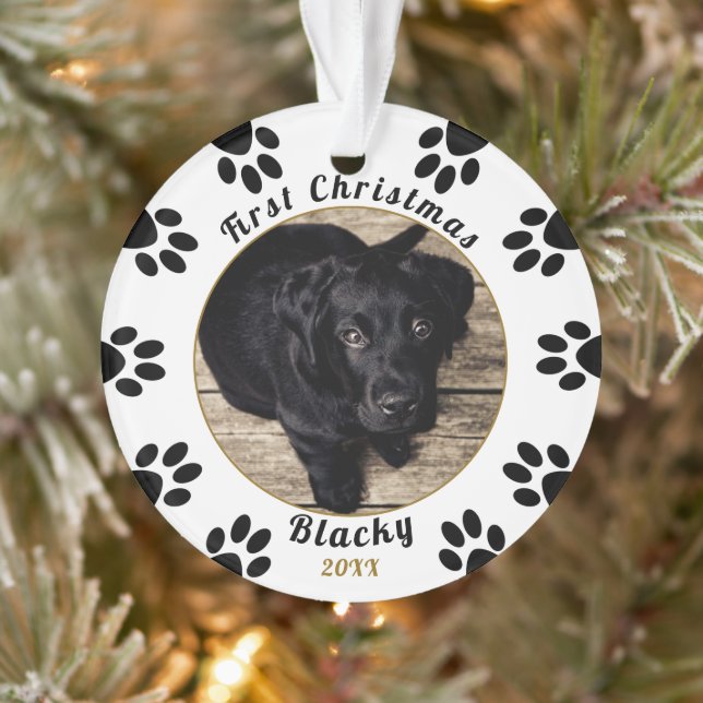 Première Noël de chiots Empreinte de patte Photo d (Arbre)