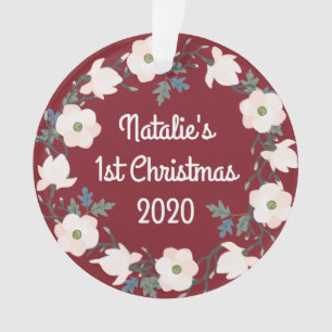 Première Noël Fille Floral Bourgogne Photo