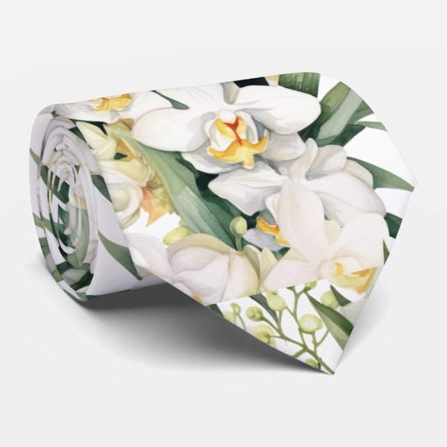 Première Orchidées Blanches Cravate Formel Col Poi (Roulé)
