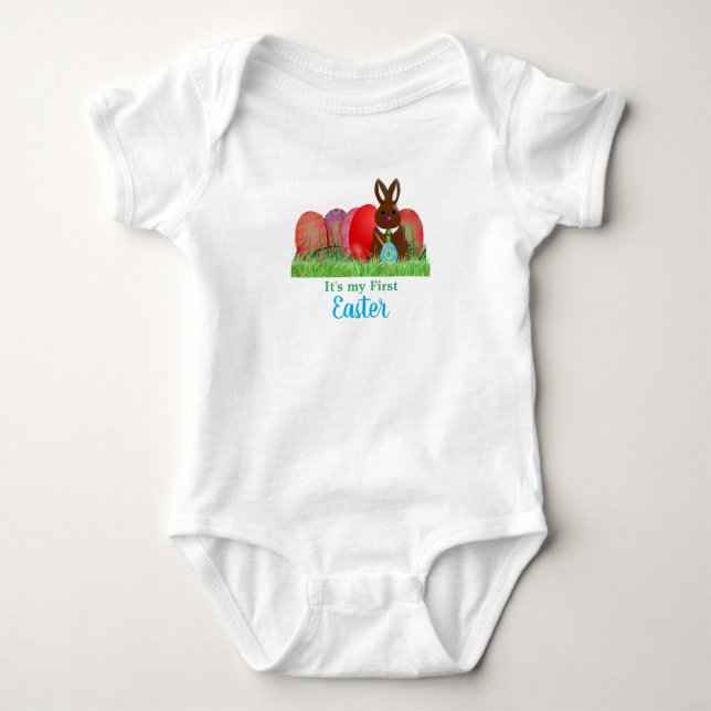 Première Pâques avec Body Bébé Œufs et Lapin (Devant)