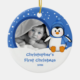 Première photo de Noël de bébé Ornement Pingouin