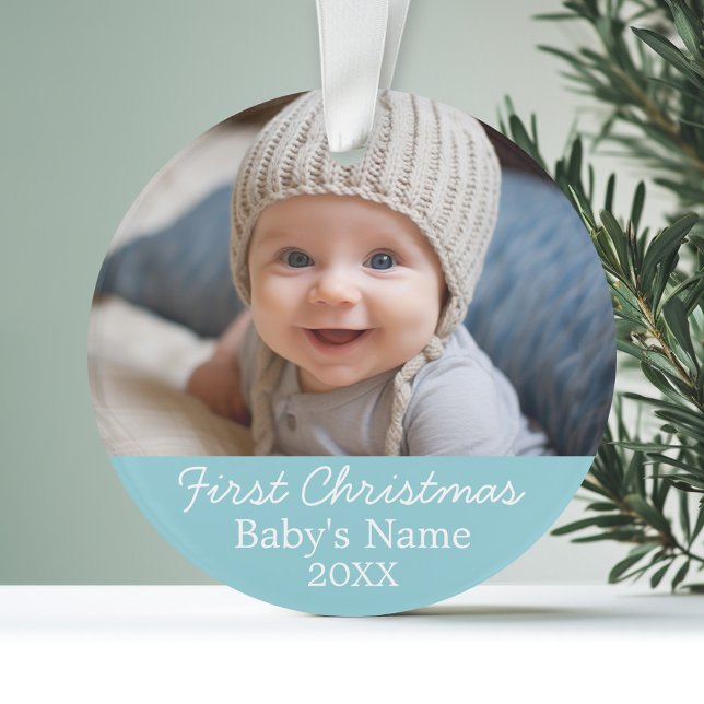 Première photo de Noël du bébé - Arrière - plan de (Personalized Photo Ornament)