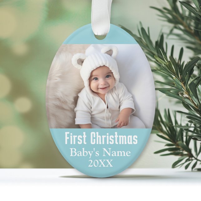 Première photo de Noël du bébé - Arrière - plan de (Personalized First Christmas Ornament)
