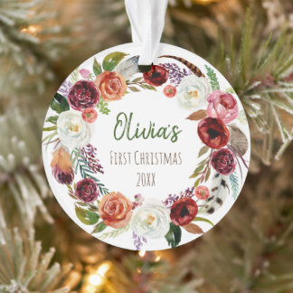Première photo florale moderne de Noël du bébé