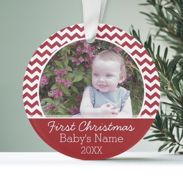 Première photo personnalisée de Noël du bébé (Personalized Photo Ornament - First Christmas Theme)