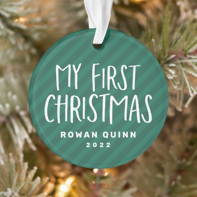 Première photo rayée verte de Noël du bébé (Arbre)