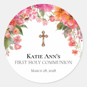 Première Sainte Communion Autocollant Floral Perso