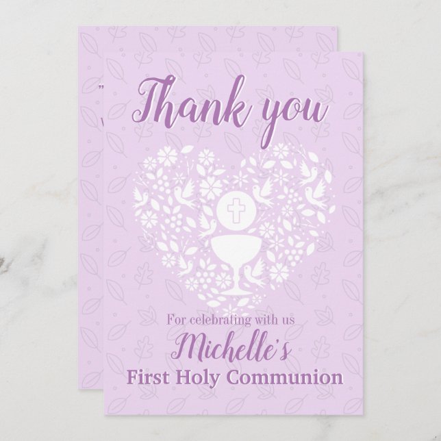 Première Sainte Communion Fille Flat Carte de reme (Devant / Derrière)