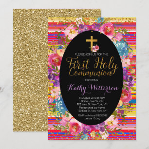 Première Sainte Communion Invitation Colorée Fiest
