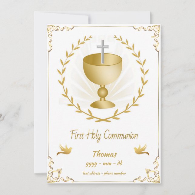 Première Sainte Communion Invitation Gold Chalice  (Devant)