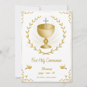 Première Sainte Communion Invitation Gold Chalice