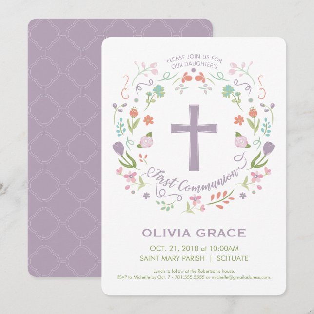 Première sainte communion, invitation personnalisé (Devant / Derrière)