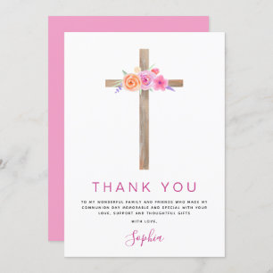 Première Sainte Communion Merci Floral Rose Rose