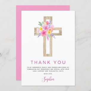 Première Sainte Communion Merci Floral Rose Rose