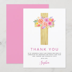 Première Sainte Communion Merci Floral Rose Rose