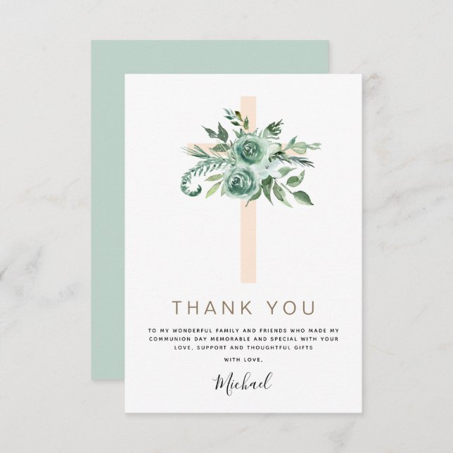 Première Sainte Communion Merci Sage Eucalyptus In (Devant / Derrière)