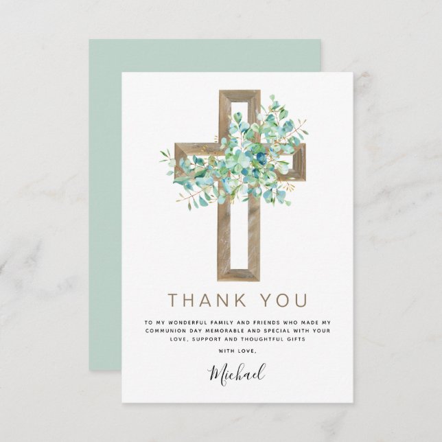 Première Sainte Communion Merci Sage Eucalyptus In (Devant / Derrière)