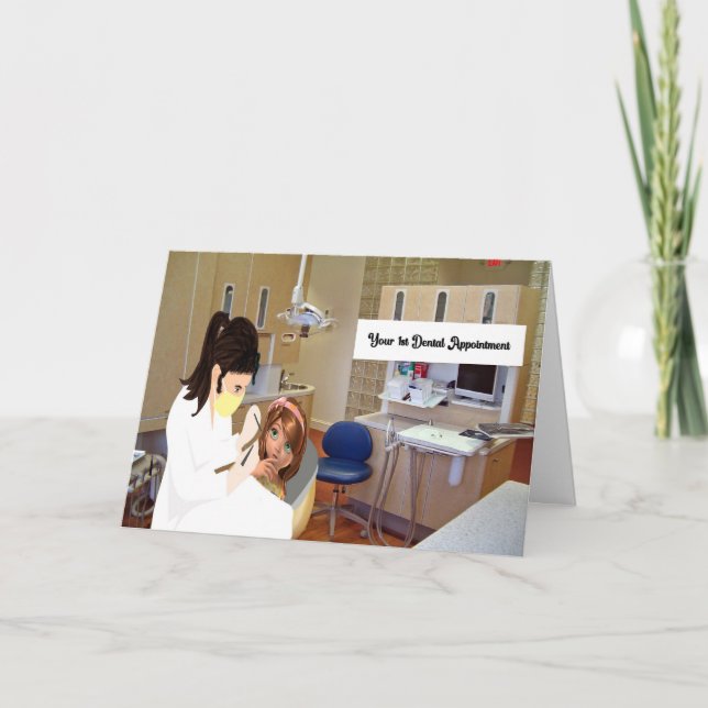Première visite à la carte jeune fille dentiste (Devant)