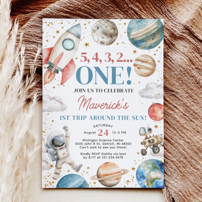 Première visite autour du soleil Invitation d'anni (First Trip Around the Sun Birthday Invitation - Boy 1st Birthday - Outer Space Birthday Party)