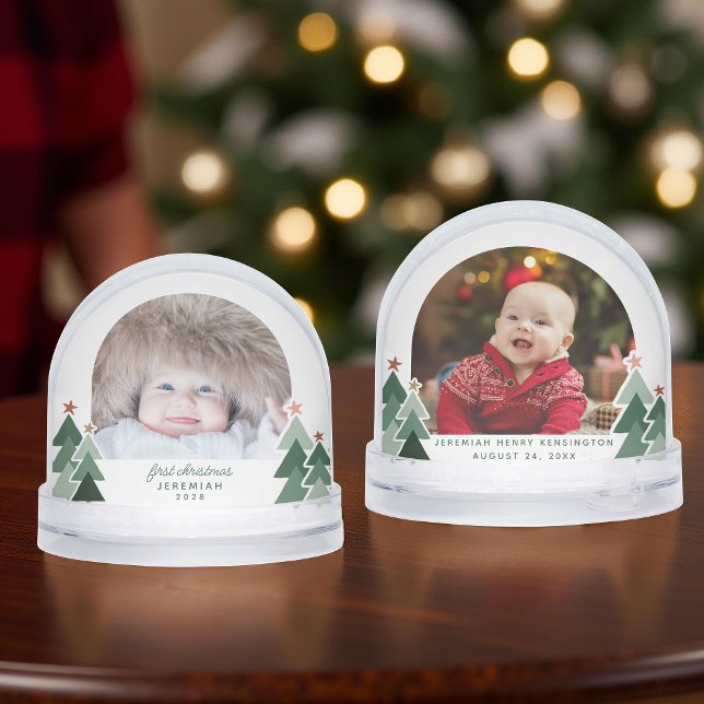 Premiers Noël Arbres rustiques 2 Photos (First Christmas Rustic Trees 2 Photos Snow Globe)