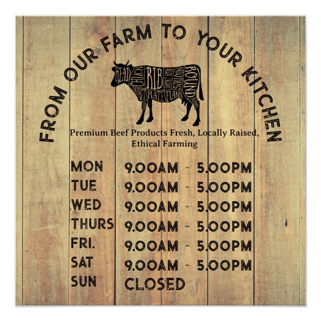 Premium Farmer Opening Times Poster – Rustic Farm  (Devant)