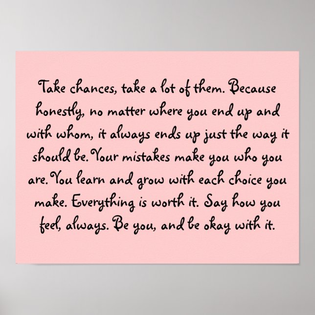 Prenez Chances Soyez Vous-Même Citer Poster (Devant)