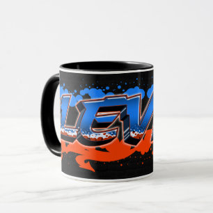 Prénom Levin Nom Graffiti tasse bleu orange