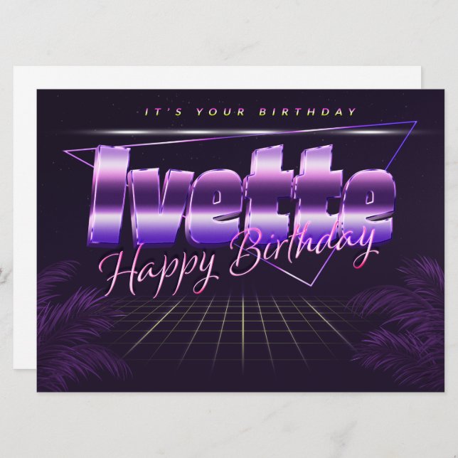 Prénom lila retro Carte Anniversaire (Devant / Derrière)