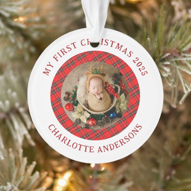 Prénom personnalisé de Noël du bébé Red Plaid (Arbre)