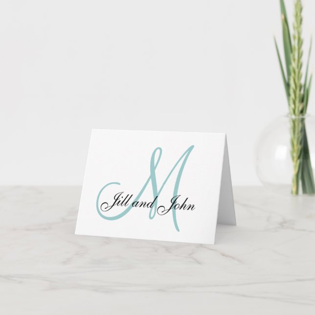 Prénoms Bleu Invitations de mariage initiales (Devant)