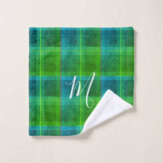 Préparation chic initiale vert et bleu tartan carr