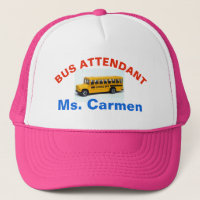 PRÉPOSÉ d'AUTOBUS avec le nom, CASQUETTE ROSE