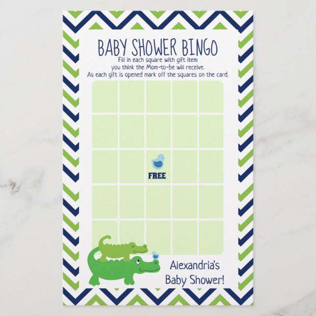 Preppy Alligator Baby shower Bingo Jeu (Devant)