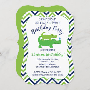 Preppy Alligator Crocodile Boy Invitation Annivers