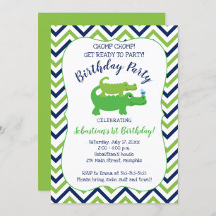 Preppy Alligator Crocodile Boy Invitation Annivers