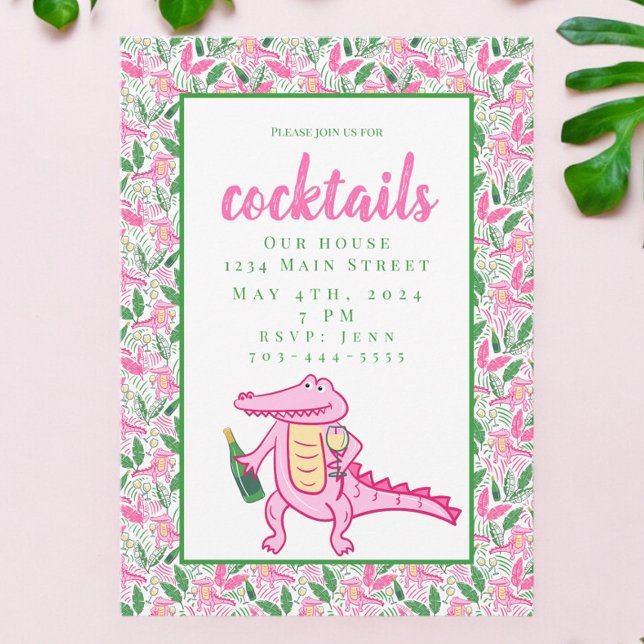 Preppy Alligator Vin Cocktails Invitation (Créateur téléchargé)
