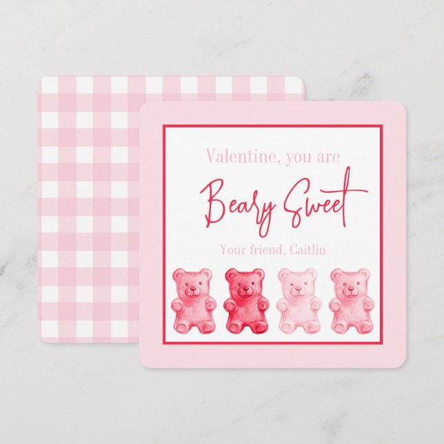 Preppy Beary Sweet Gummy Bear Valentine Card (Devant / Derrière)